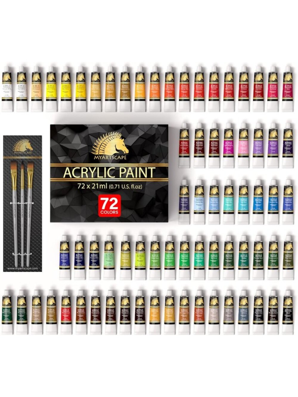 72ml Heavy Body Acrylic Paint Set with 3 Brushes - Vibrant Colors for Artists